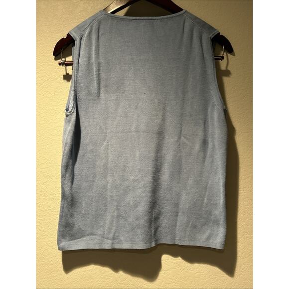 Ann Taylor Women’s Large Silk Sweater Vest Blue Crew Neck Light Academia Preppy - Picture 9 of 9